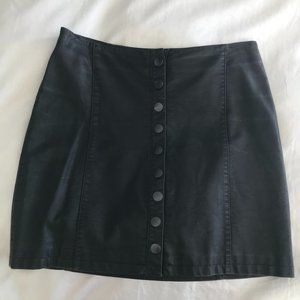 Free People Faux Leather Snap Button Mini Skirt